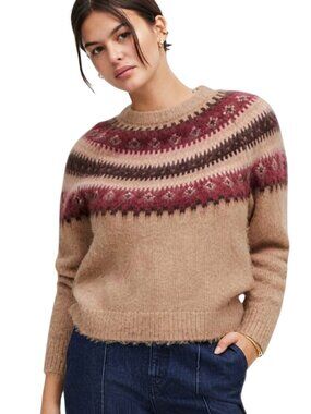 Madewell Fair Isle Alpaca-blend Sweater Camel Fairisle Crewneck Tan Medium
